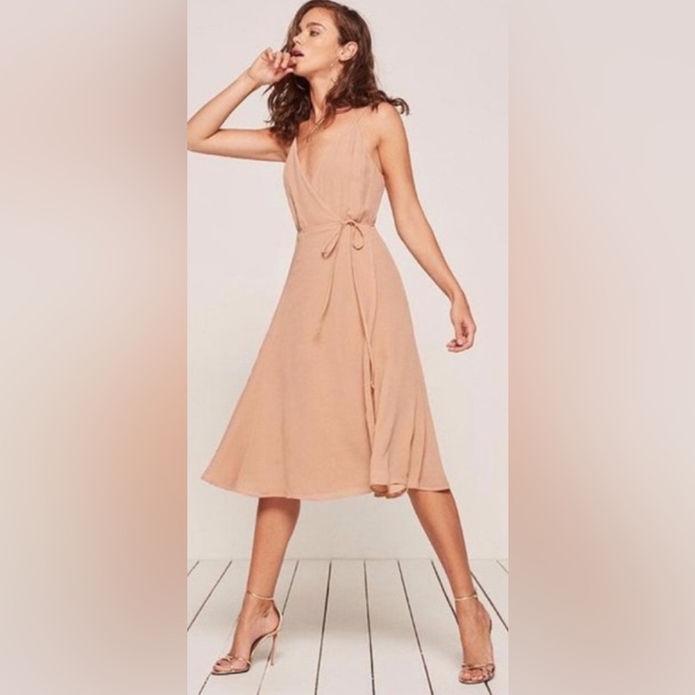 Reformation Temple Wrap Dress Blush Pink Size M